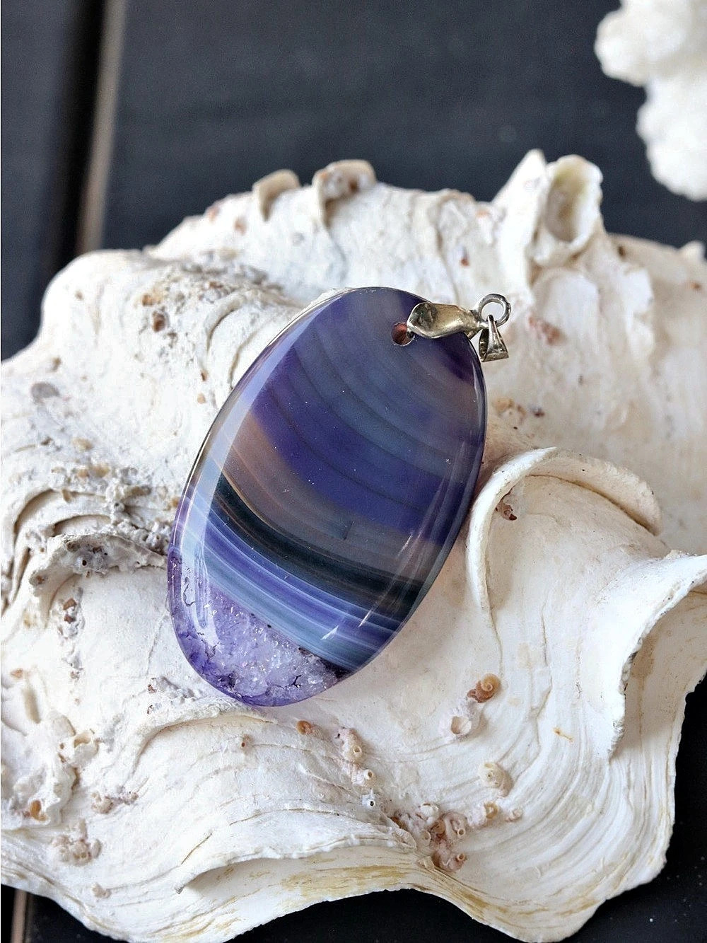 Purple Quartz Agate and sterling silver 925 Pendant Necklace